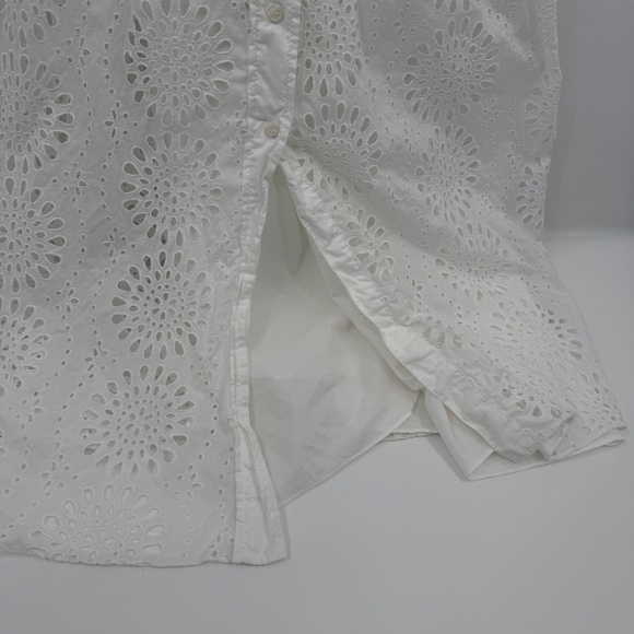 Zara Dress Women Medium White Eyelet 3/4 Sleeves Button Up Midi Cottage Boho - Picture 8 of 13